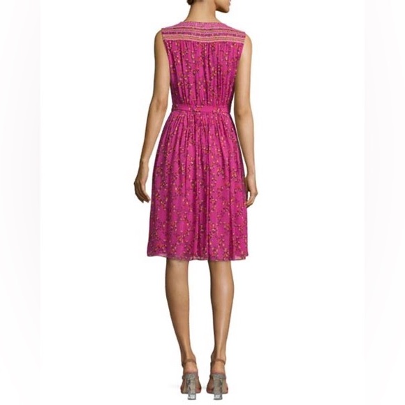 Diane Von Furstenberg DVF Silk Wrap Smocked Ditsy Floral Pink Midi Dress 6 - Picture 2 of 16